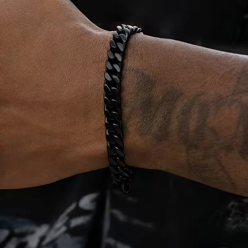 5,2 mm breite kubanische Kettenarmbänder für Herren, schwarz, trendige Edelstahl-Gliederkette, klassischer Punk-Schmuck für Männer, Geschenke