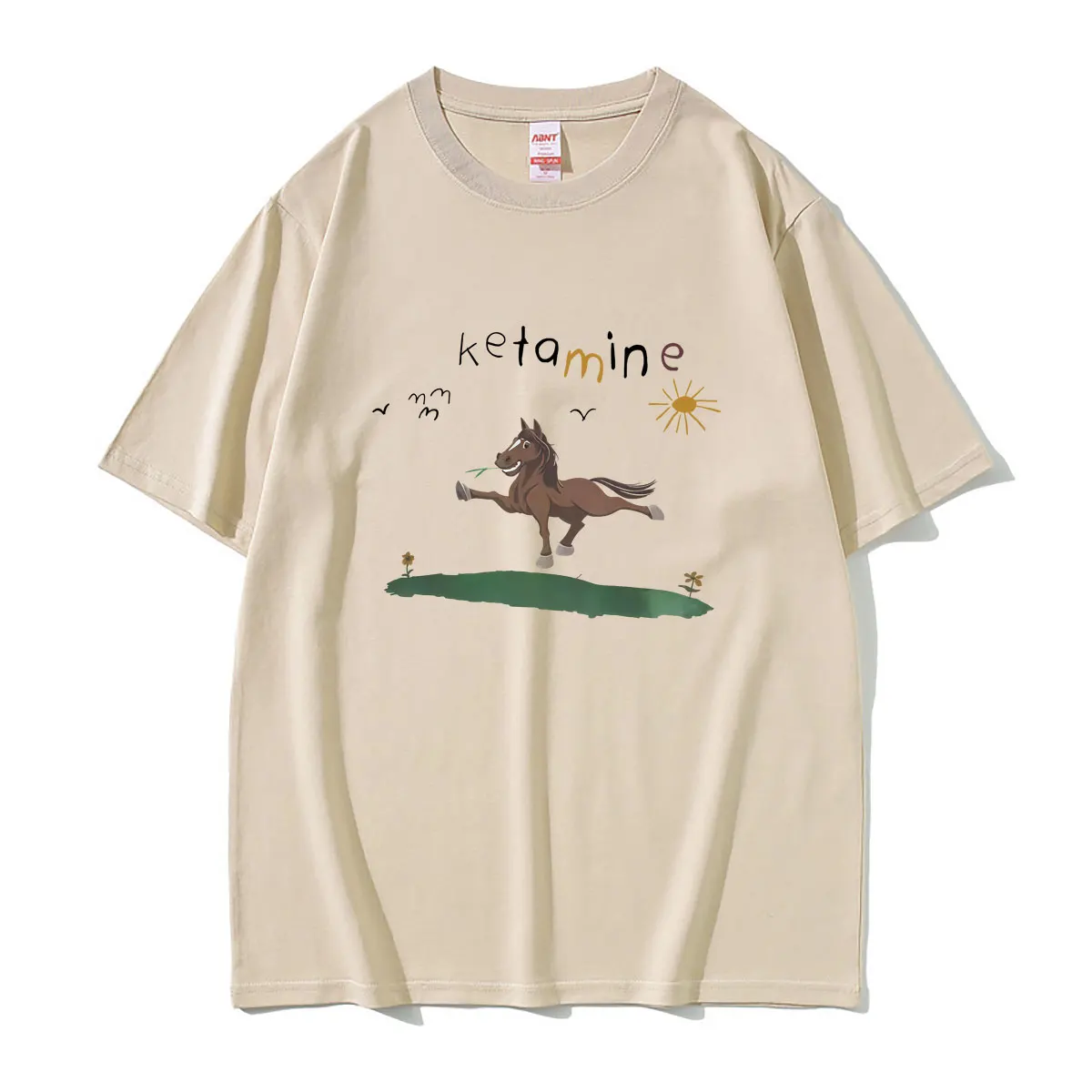 Funny Ketamine Horse Meme Graphic T-shirt Summer Men Women Fashion Casual Humor T Shirts Male Vintage Oversized Crewneck Tshirt