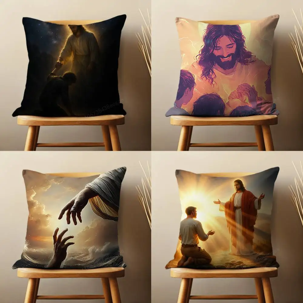

Religion Art Faith Jesus Pillow Case Living Room Sofa Cushion Cover Suitable For Home Bedroom Decoration And Protector