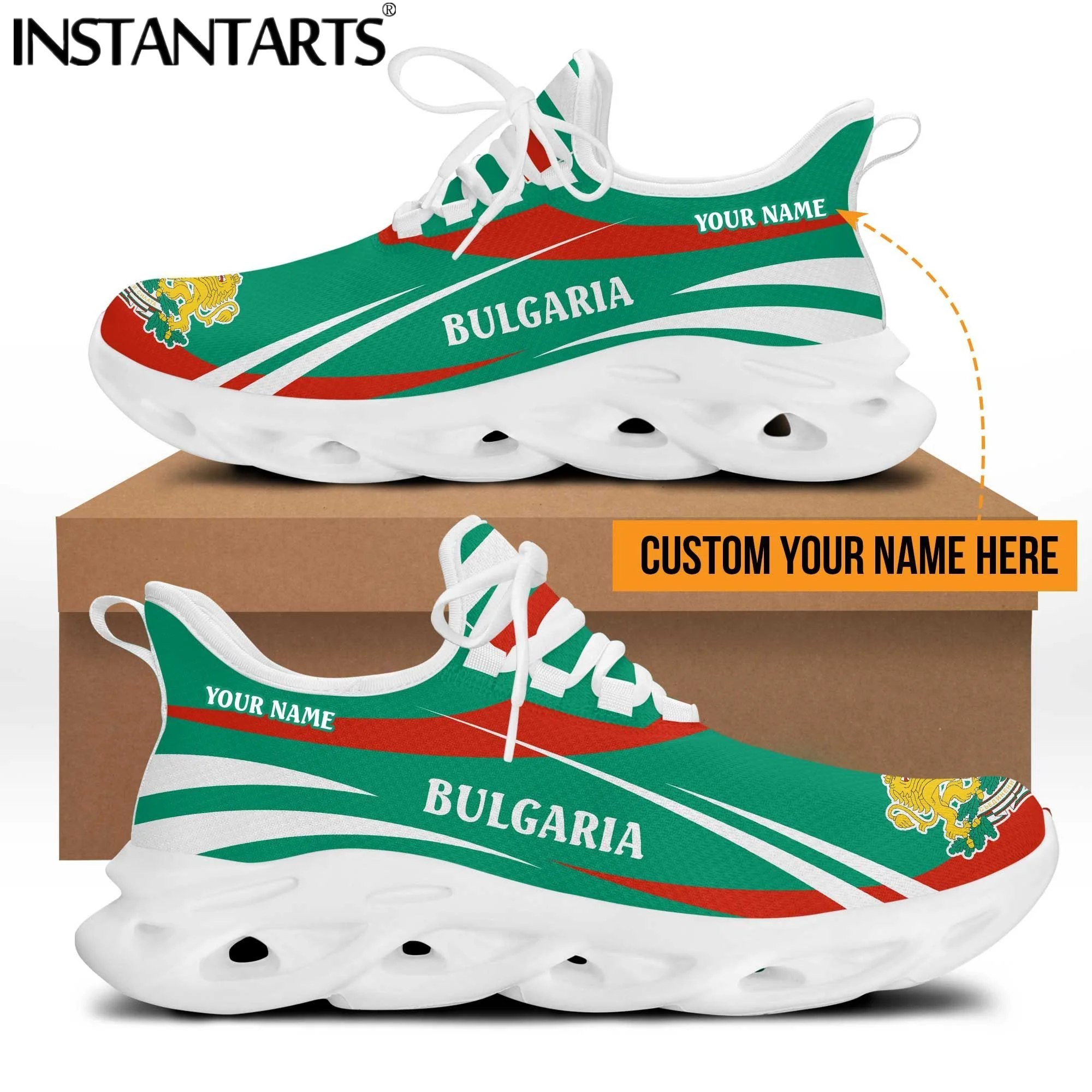 INSTANTARTS Shoes for Women Bulgaria Flag Design Custom Name Female Flat Shoes Cool Running Sneakers Light Mesh Women's Footwear