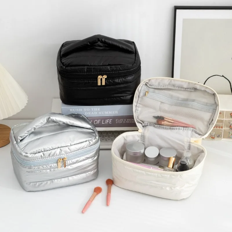 Elegant Ladies Square Zipper Toiletry Bag Large Capacity Waterproof Makeup Handbag Travel Women Cosmetic Toiletry Storage Pouch