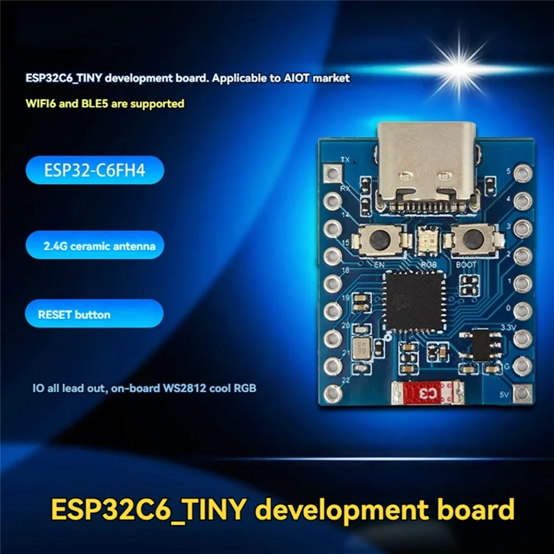 Efficient Developer-Focused ESP32C6-TINY Microcontroller: WIFI, Bluetooth, WS2812 Integration, Model ESP32-C6FH4
