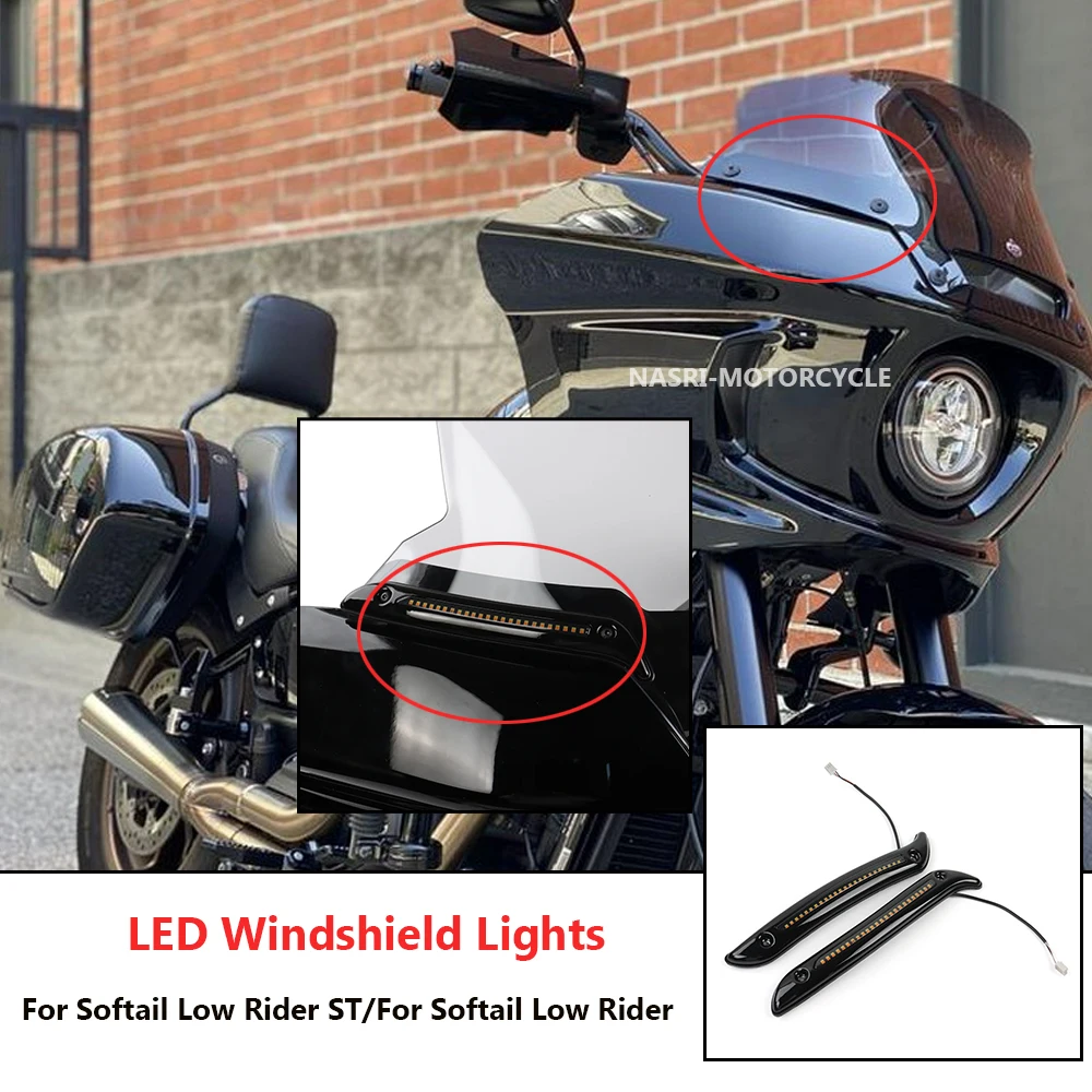 For Harley Softail Low Rider ST El Diablo FXRST Tracer Windshield Decorative Lamps Daylight Running Lamps and Turn Signal Lamps