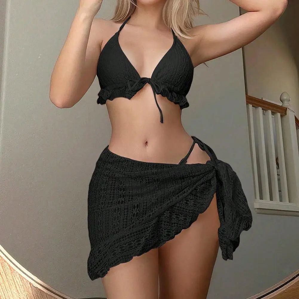 Hanging Neck Bikini Three Piece Swimsuit For Pool Party L 81cm Bust Brand New Condition For Female Moderate Elasticity