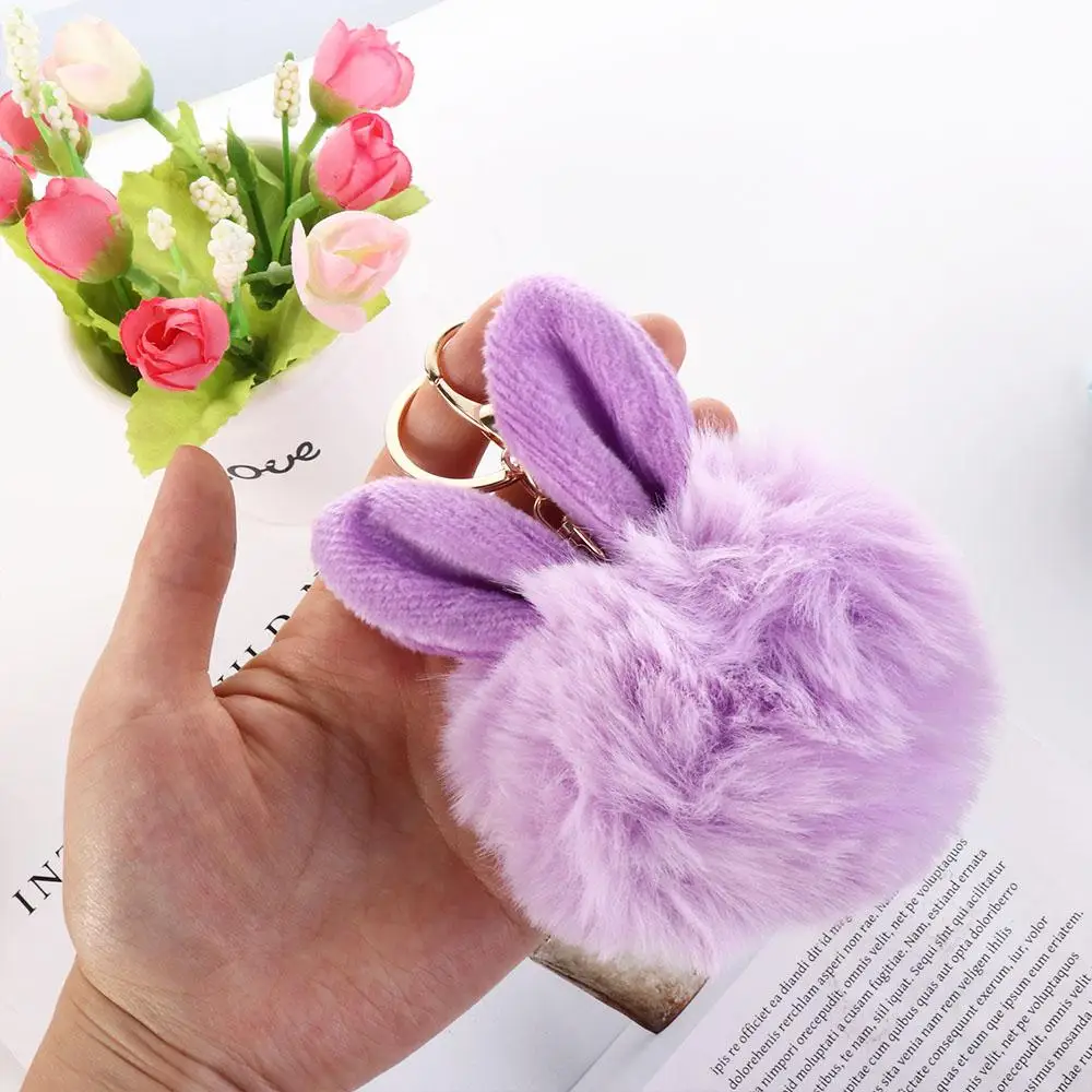 Fancy Fashion Cute Woman Car Pendant Bag Charms Pom Pom Key Chain Bunny Keychain Bag Pendant Fur Ball Key Ring