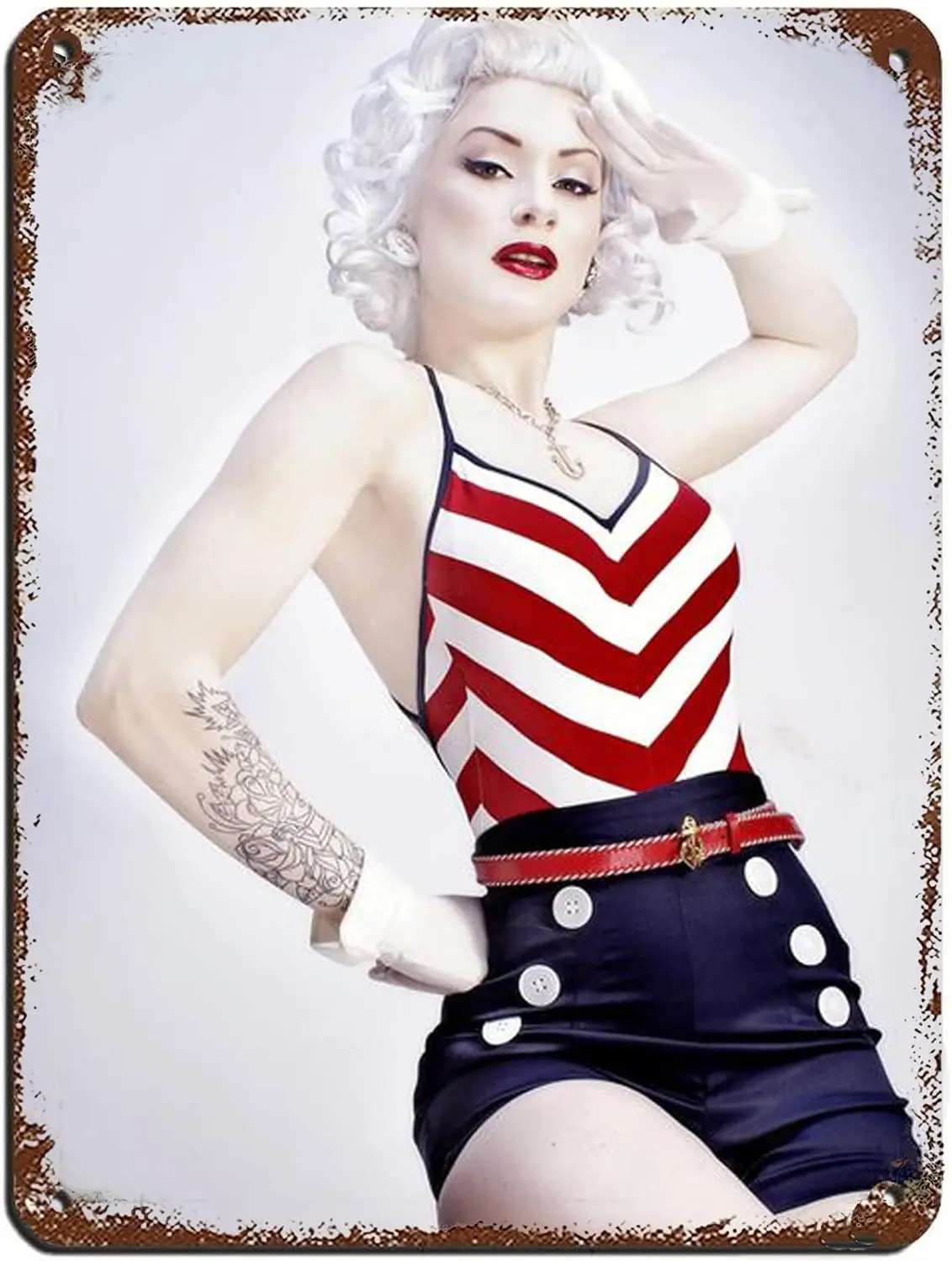 Army Military Pin Up Girl Tin Sign Veterans Vintage Metal Signs Sexy Lady Wall Art Girls Poster Sexy Beauty With White Hair sign