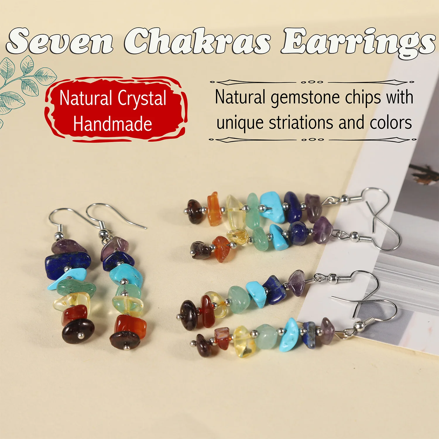 

Women's Simple Versatile Natural Crystal Seven Color Crushed Stone Long Earrings Spiritual Healing Handmade Woven Boho Accessory
