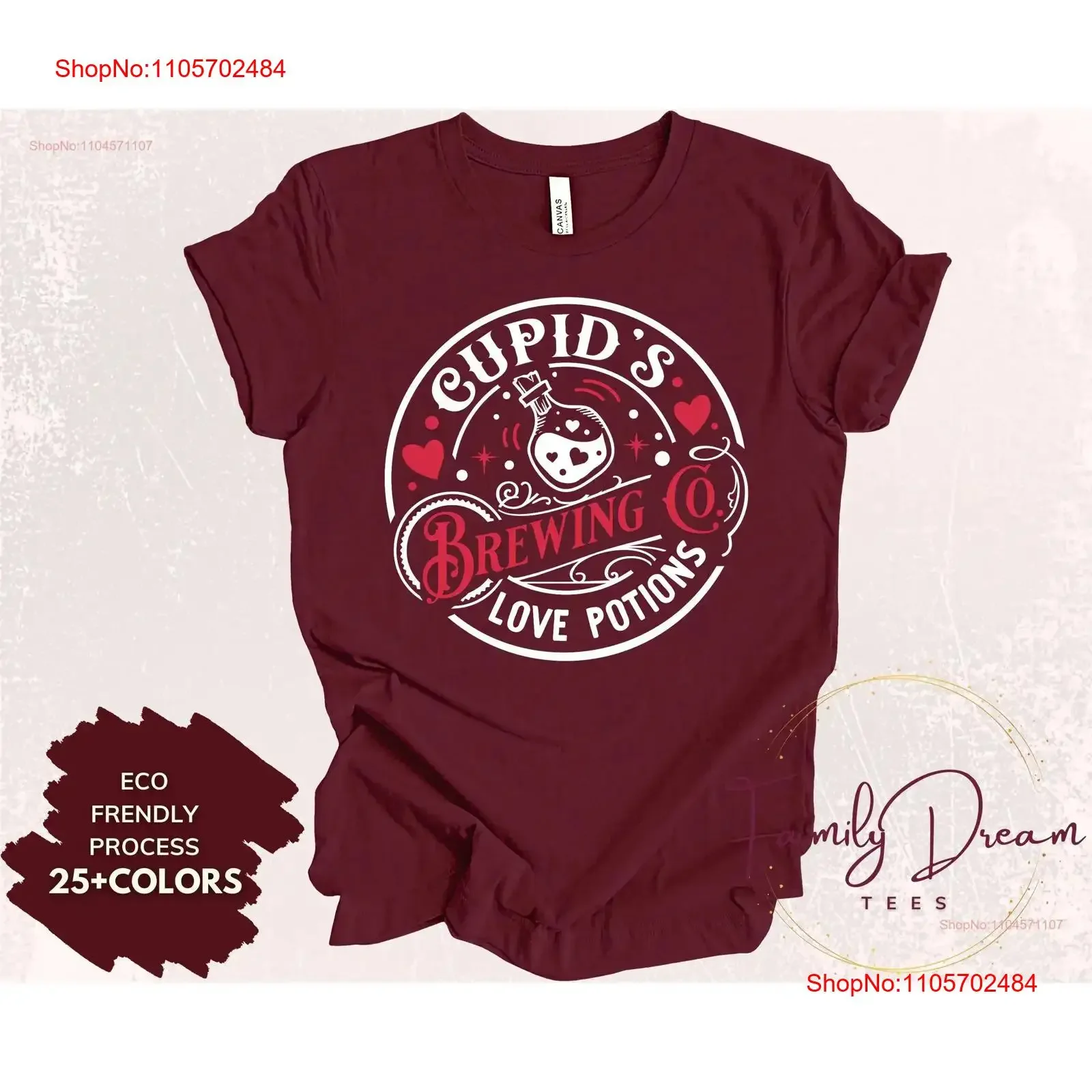 Cupid's Brewing Co Love Potions Cupid Premium T Shirt Cute Valentines Day Women HearT vintage Washed Top For Everyday Wear