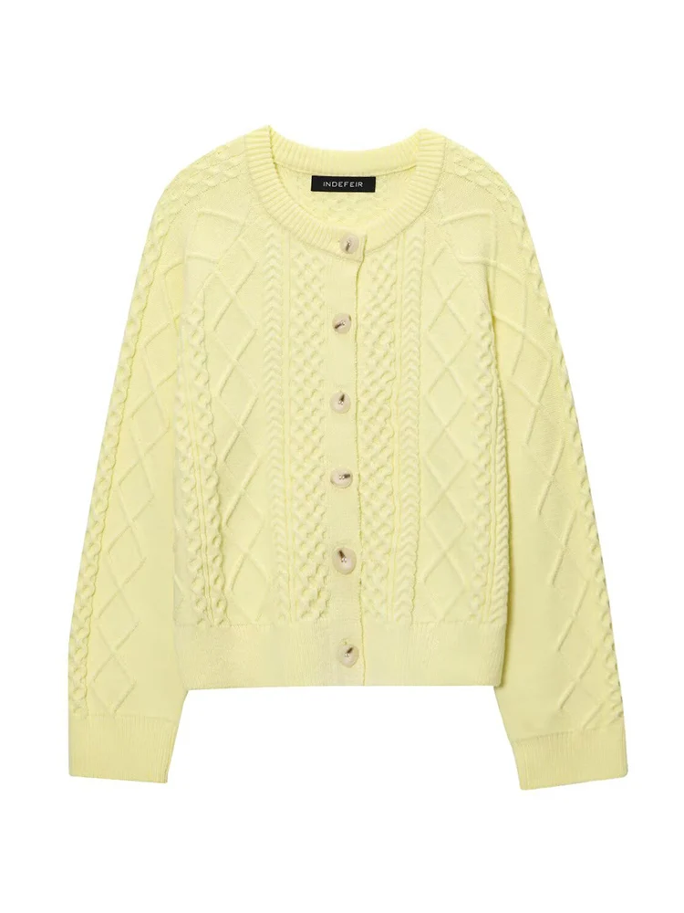 HH mode femmes jaune doux tricoté Cardigan 2025 femme à manches longues col rond boutons pull dame paresseux tricots manteau ﻿ ﻿ ﻿