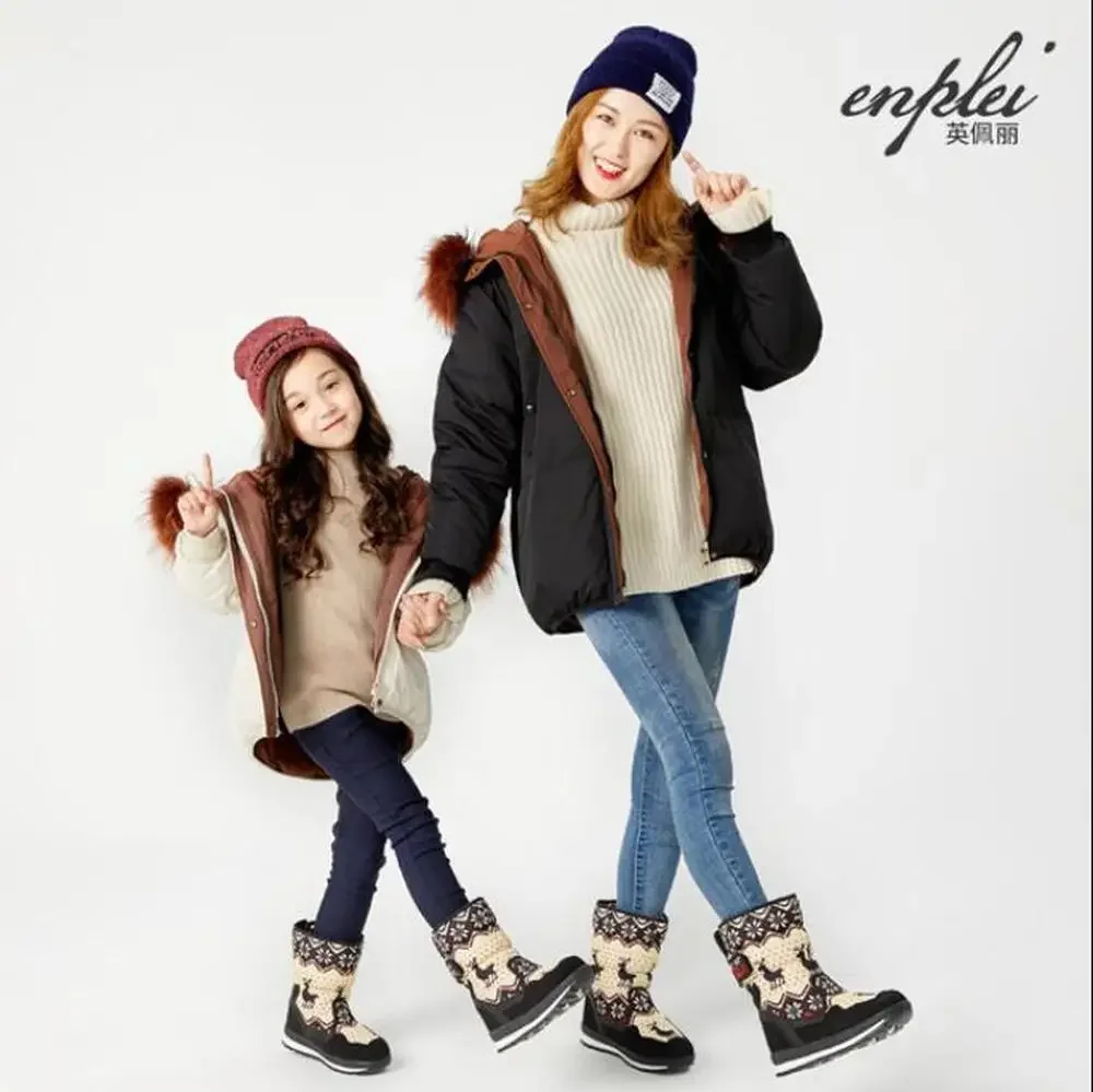 Woman child Snow Boots Women Winter Warm Platform Fur Christmas Deer Shoes Bota ankle boots Parent child snow boots