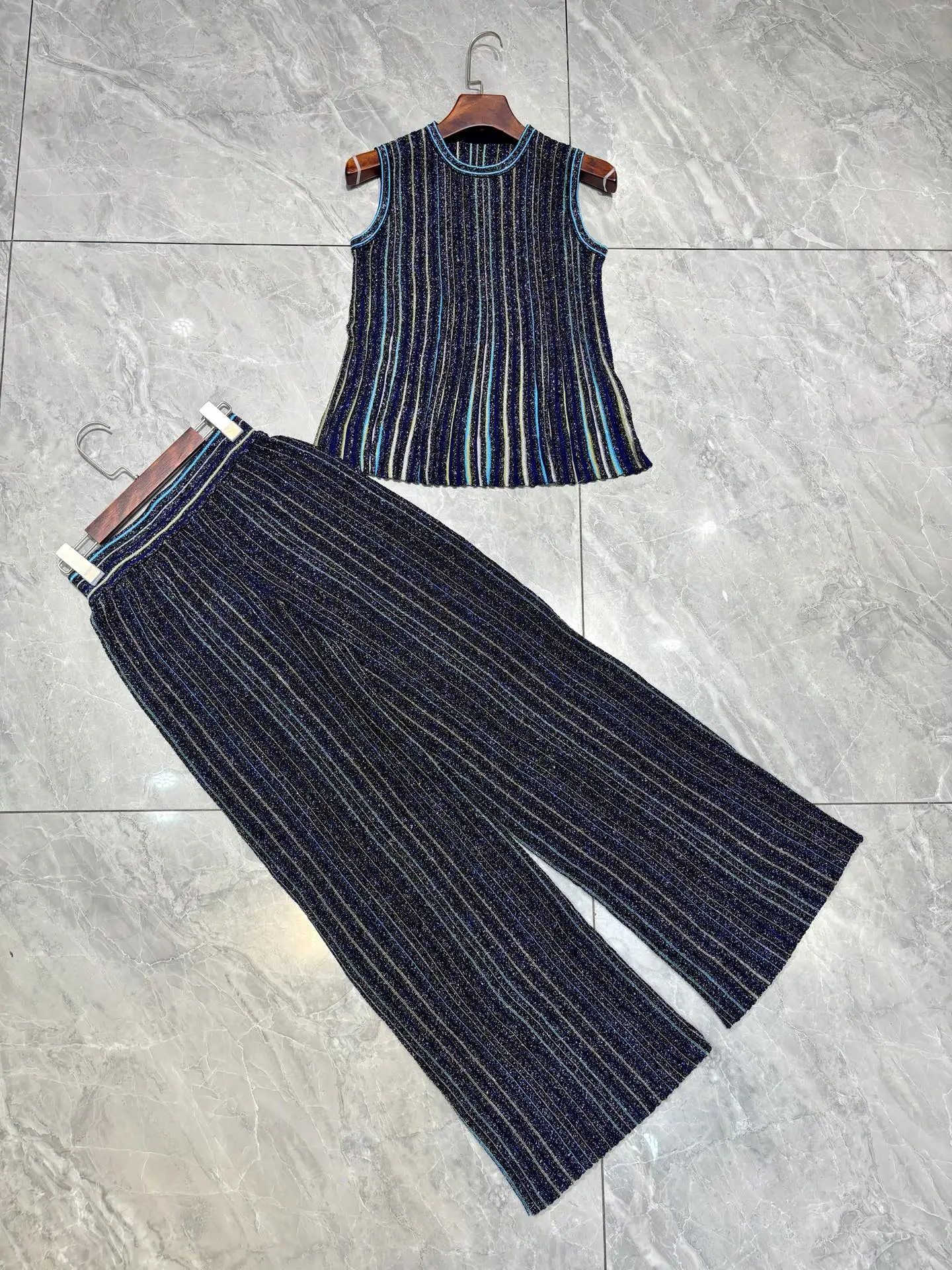 Wide Leg Palazzo Pants - Setelan Dua Potong Pakaian Rajut Musim