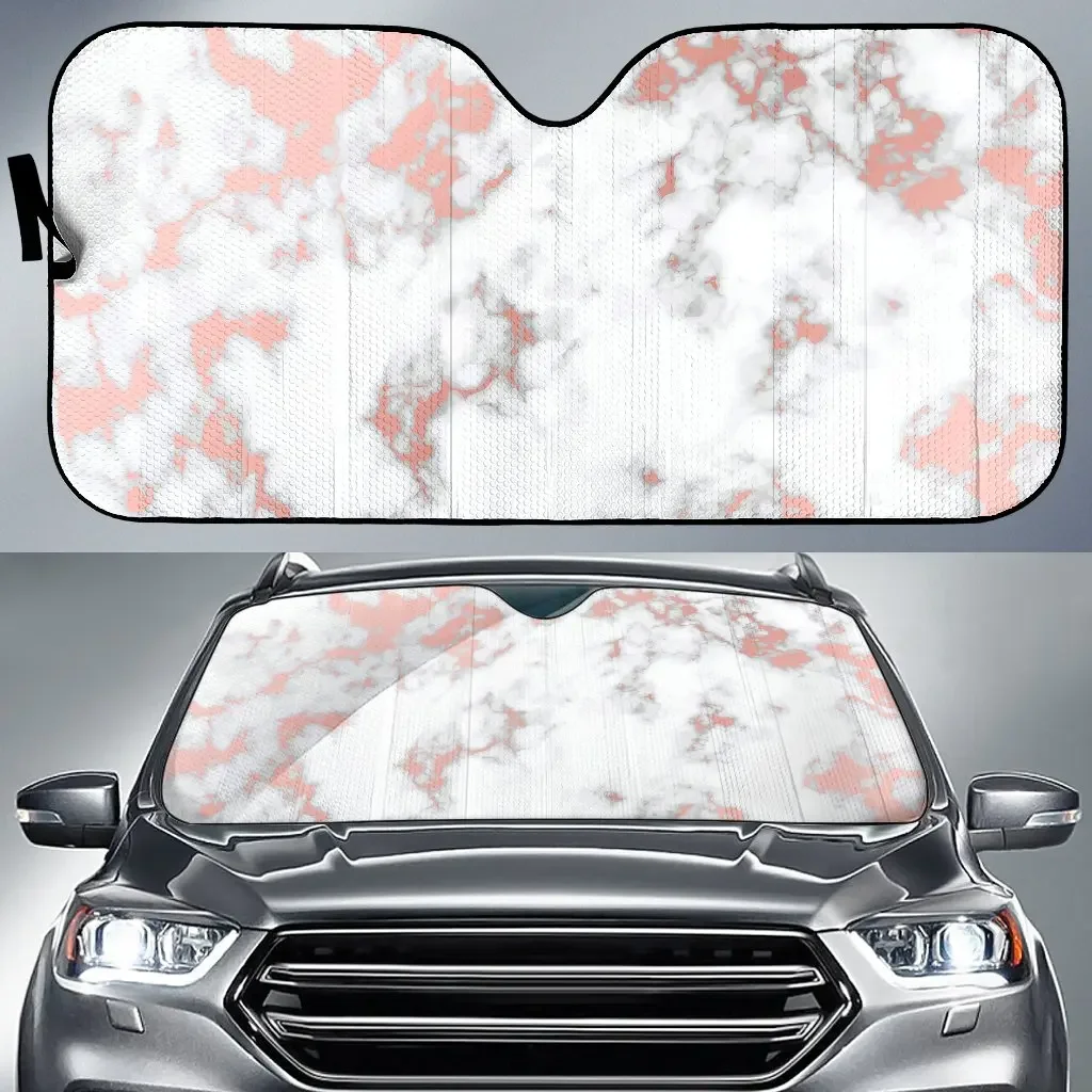 White Rose Gold Marble Print Car Sun Shade