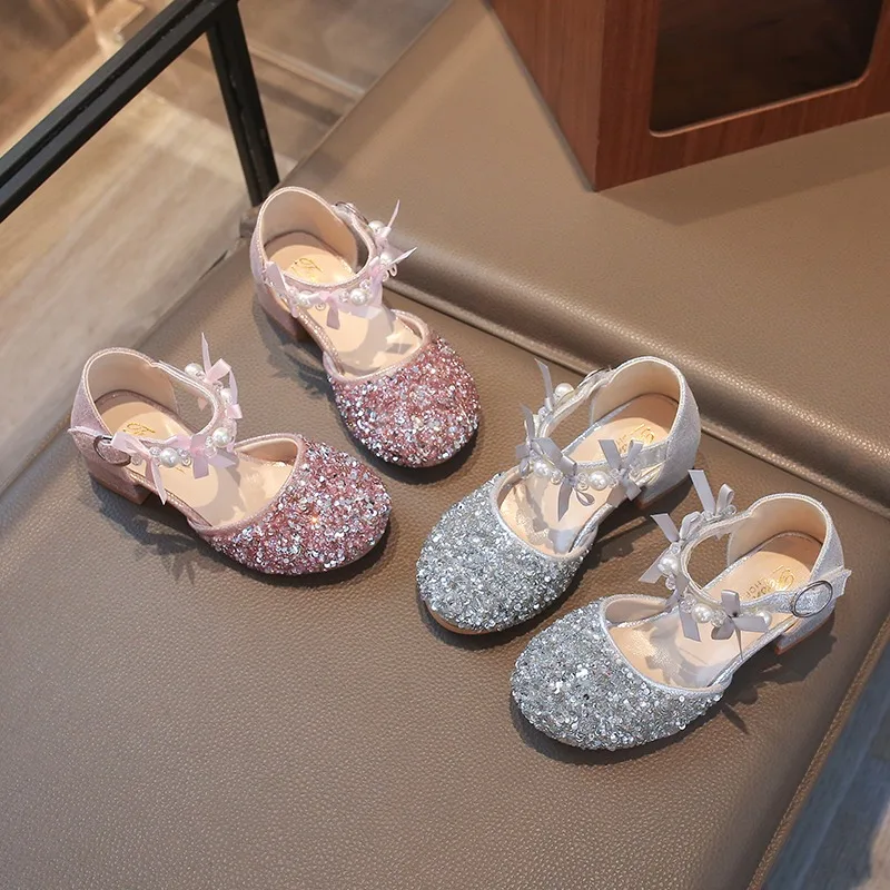 

Girl's Comfort Shoes Sequins Pearl Summer Fashion Children Sandals Cover Toe Toddler Fashion Party Dance Kids Flat Sandals
