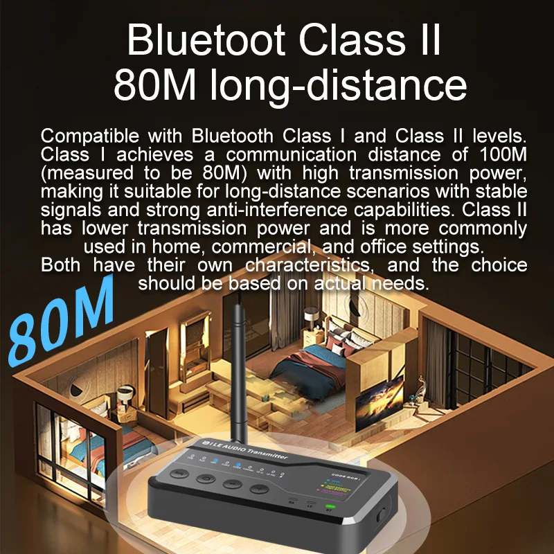 Bluetooth 5.3 Audio Transmitter, 80M Distance, AptX Adaptive, HD LC3 Wireless Broadcast, 1 to N Receiver, OTG USB, Coaxial AUX view 6