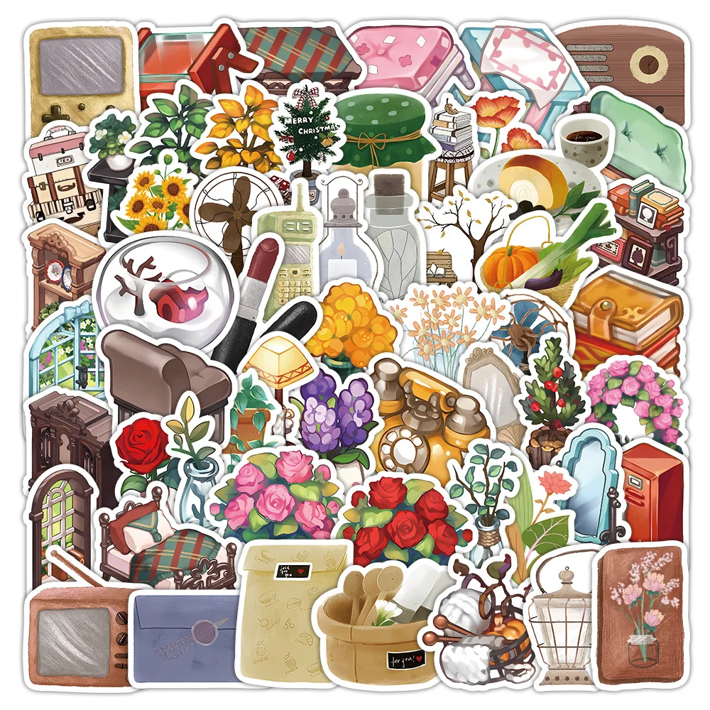 

60PCS Cute Retro Colorful Home Cartoon Graffiti Stickers Decoration Car Trunk Notebook Graffiti Toys Gift Stickers