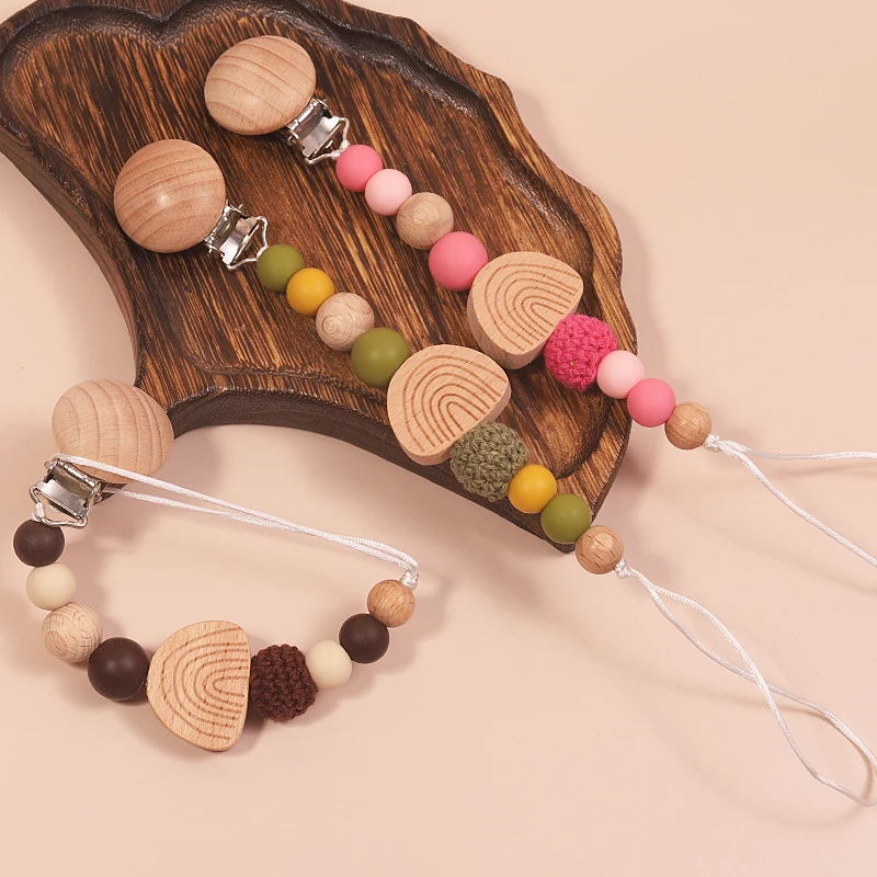 

Custom Name Wooden Personalized Baby Pacifier Chain Silicone Bead Dummy Nipple Holder Guard Teether Pendant Newborn Gift Stuff