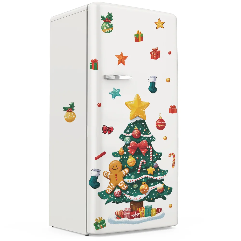 Cartoon Star Christmas Tree Wall Stickers For New Year Decoration Mural Cupboard Fridge Beautify Home Decor Self-adhesive Decals