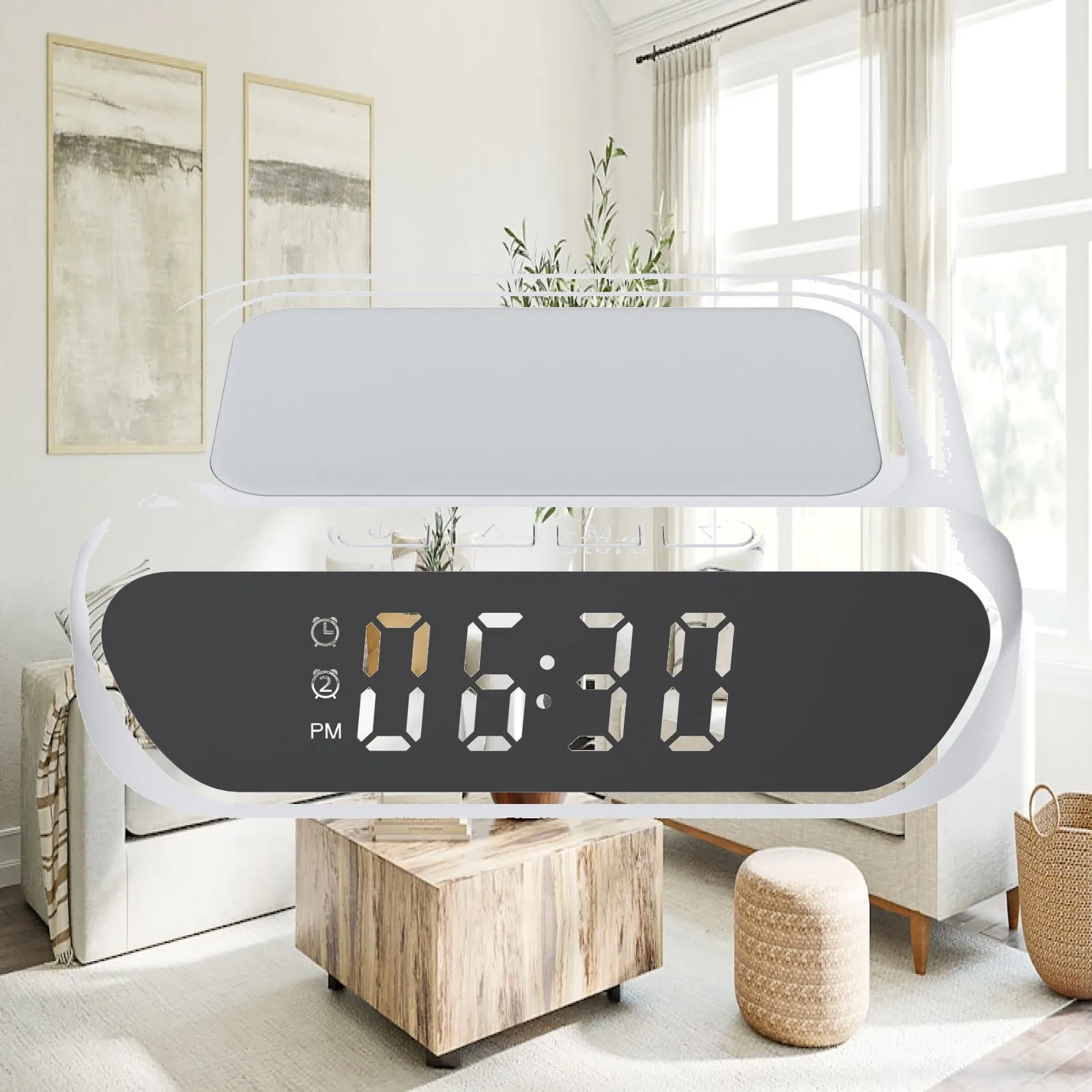 Decorative Digital Alarm Clock Wireless Fast Charger 15W with 1m Cable Type C Interface Desk Tabletop Clock for Home Office