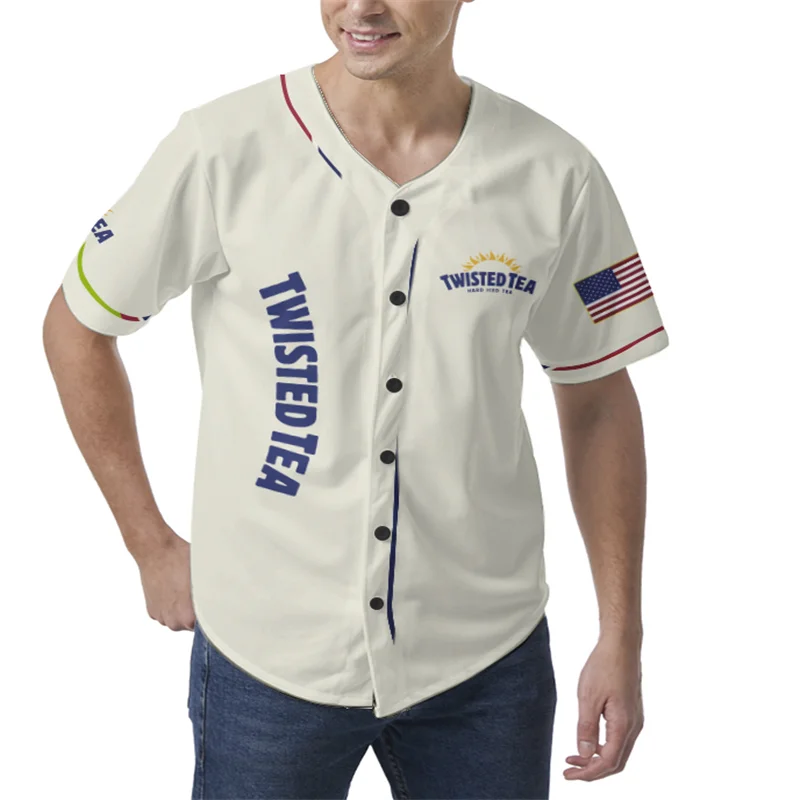 

2024 summer new cross-border European and American 3D printed loose men's short-sleeved baseball shirt