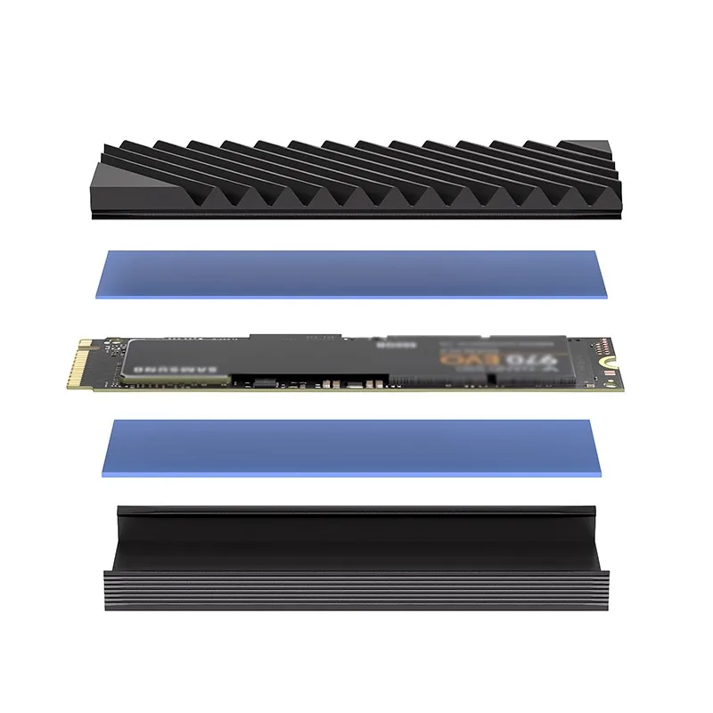 مبدد حرارة M.2 SSD، 2280 NVME NGFF SSD مشعاع تبريد كامل من الألومنيوم مع وسادة سيليكون حرارية للوحة الأم / PS5