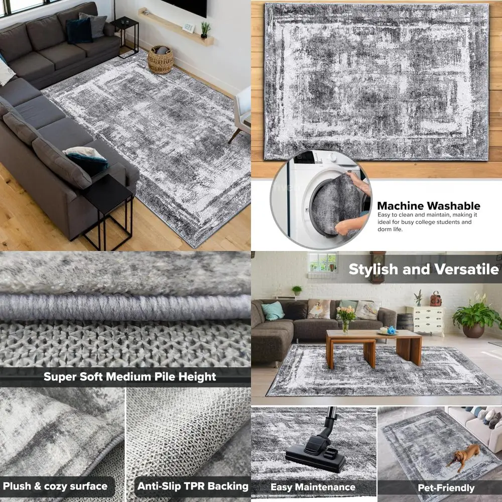 

10x12 Faux Cashmere Living Room Rug - Machine Washable with Anti-Slip TPR Backing for Superior Comfort