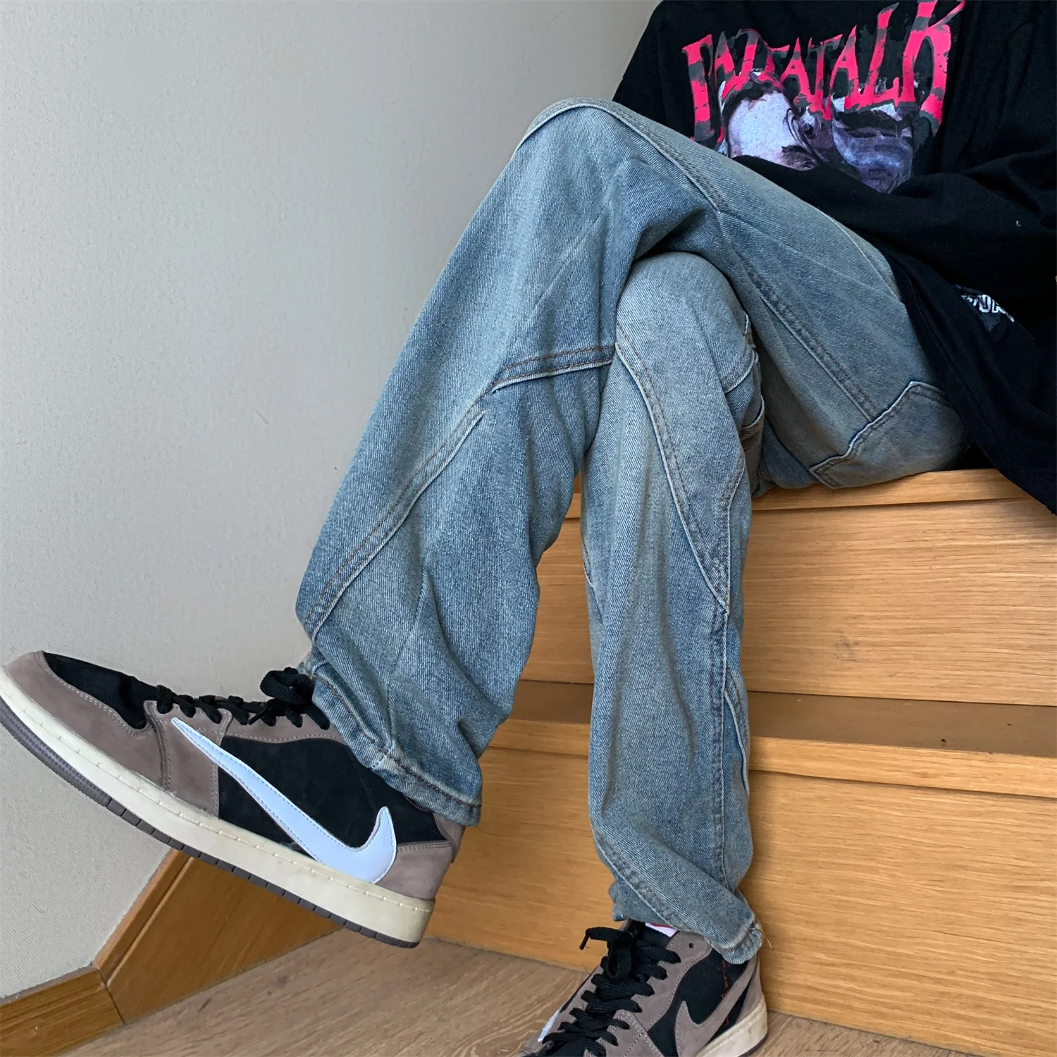 2023 Fashion Black Jeans For Men Y2k Streetwear Baggy Jeans Man Hip Hop Youth Trousers Cross Denim Pants Men Cargo Punk Clothing