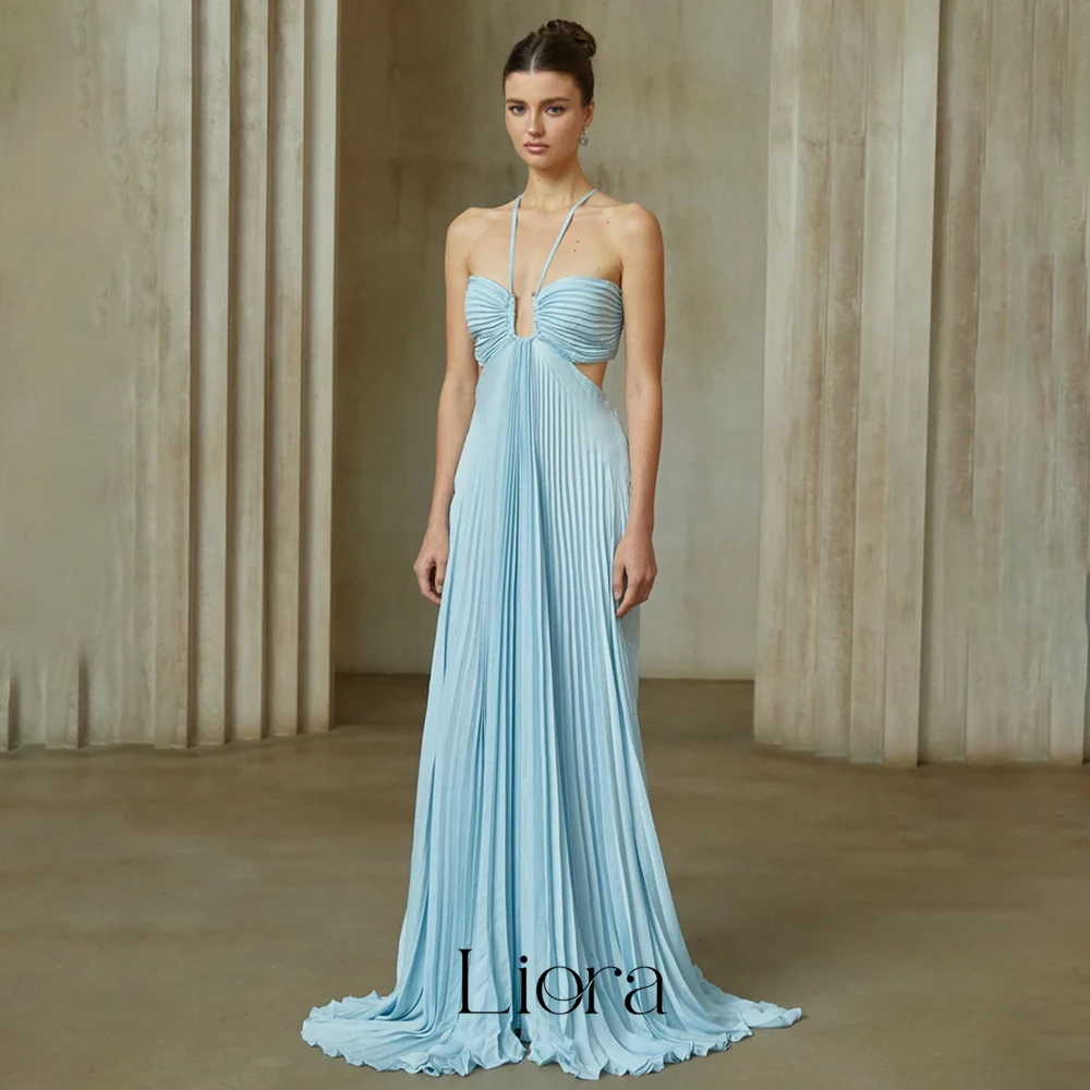 Liora Customized Pleated Chiffon Bridesmaid Dress Halter Keyhole Neck Side Cutout Cross Tie Back