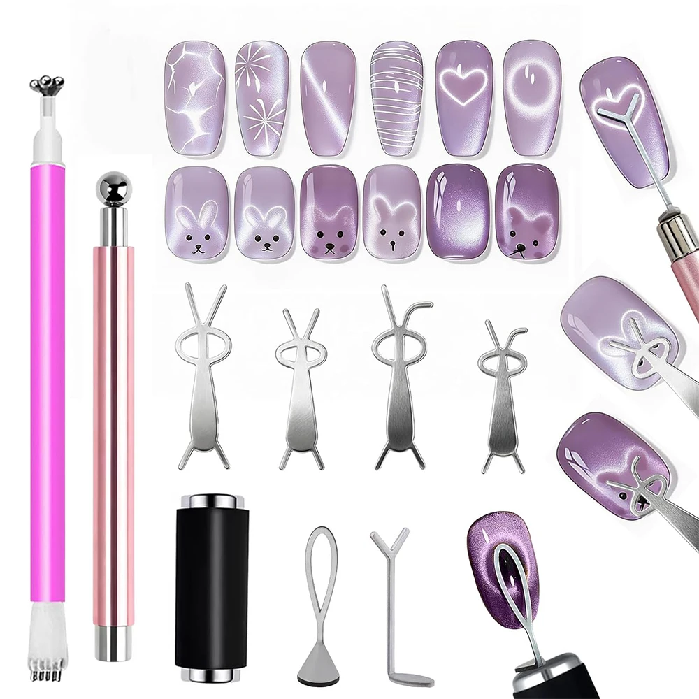 10Pcs Cat Eye Nail Magnet Set Magnetic Stick Tools for Nail Art Magnetic Blocks for Gel Polish Effect Nail Art Accessories Kit