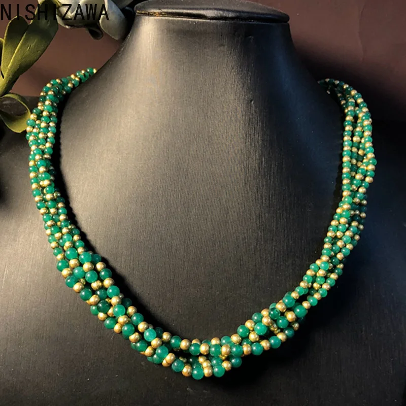 

NISHIZAWA Emerald Beaded Earrings for Women Multilayered Palace Style Pendientes Mujer Elegant Vintage Jewelry
