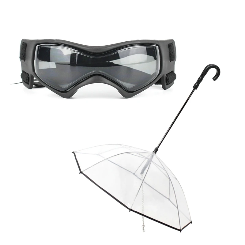 

MYHOME Umbrella With Leash For Small Pets,Umbrella For Dogs Fit 27.5IN Back Length Pets,Clear Umbrella Surface With Pet Glasses