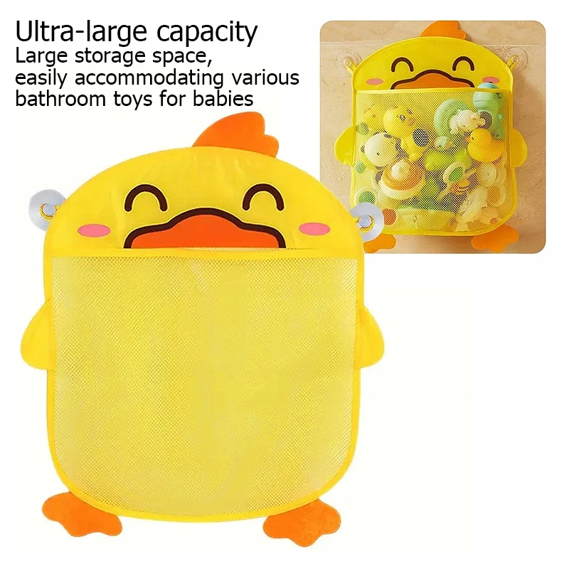 

Cartoon Duck Bath Toy Storage Bag, Quick Dry Mesh Shower Caddy with Suction Cups, Hanging Bathroom Toy Organizer for Baby