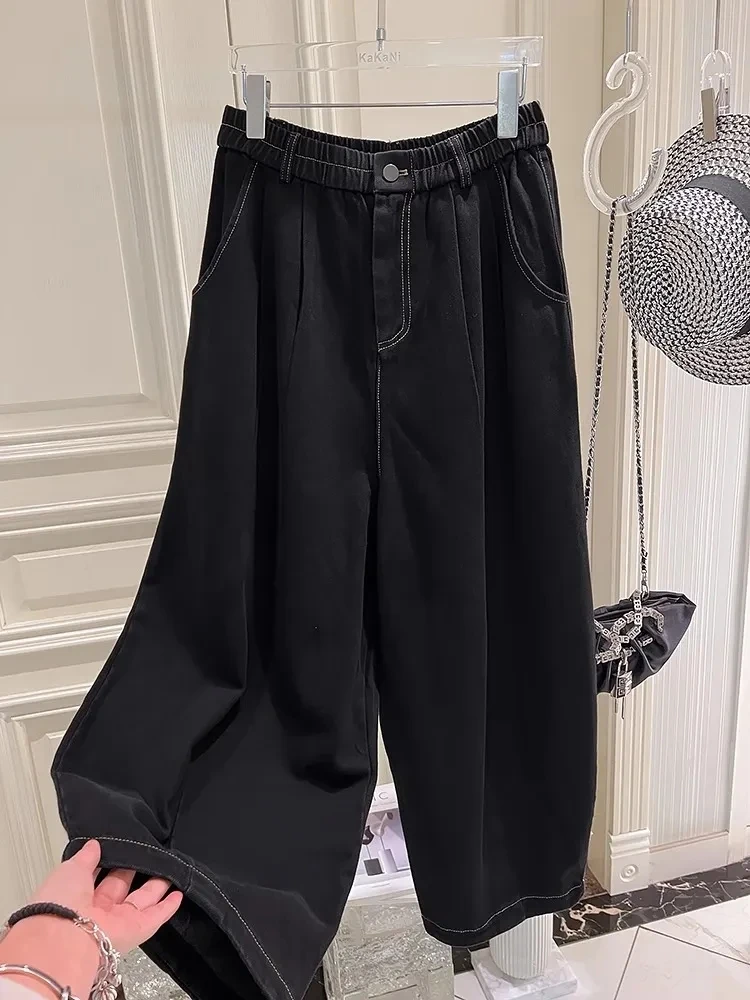 Plus size 5xl 140kg verão outono tornozelo comprimento calças elásticas wasit perna larga jeans para mulher tamanho grande jeans de grandes dimensões