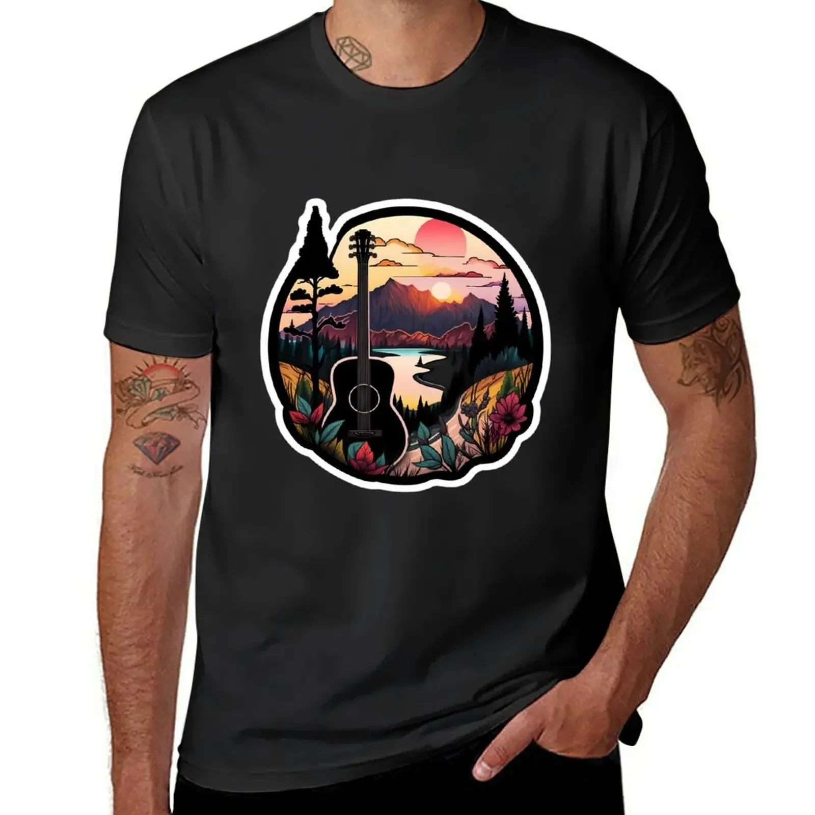 

New Fusion of Guitar and Nature T-Shirt sweat shirt funny t shirts plus size tops Short sleeve tee men