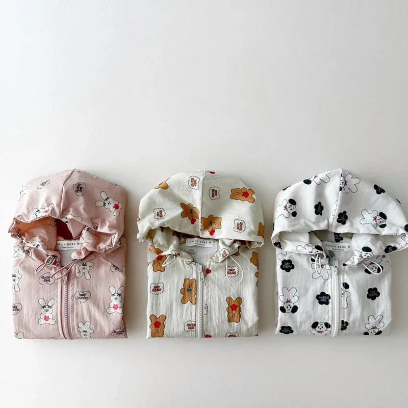 2024 Autumn New Baby Long Sleeve Hooded Coat Cute Cartoon Print Boys Girls Zipper Jacket Baby Bear Bunny Print Outerwear Clothes