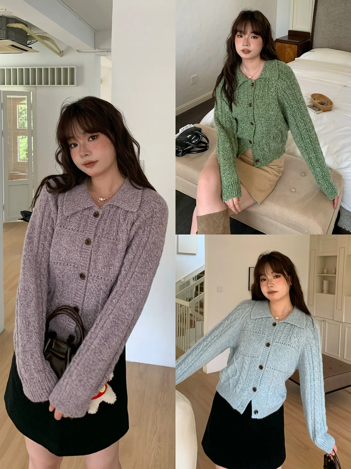 

Мягкий уютный вязаный кардиган для женщин, винтажный, с отложным воротником, из пряжи с узором косы, разноцветный, с цветочным узором, больших размеров, свитер