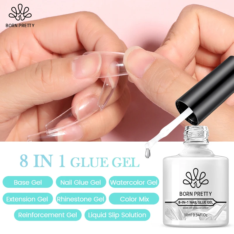 BORN PRETTY 10ml 8 IN 1 Nail Glue Gel For Acrylic Nails Multi-Functional Transparent Soak Off UV LED Nail Art Gel Varnish