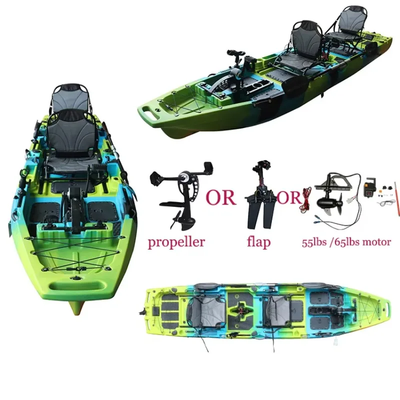 Modular Pedal Fishing Kayak, 2-3 Section Convertible, 1-2 Person Solo Tandem, HDPE Hull, with Fin Drive, for Lake River Angling