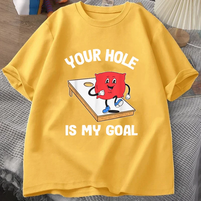 Your Hole Is My Goal Corn Hole Bean Bag Sarcastic Cornhole T-Shirt Short Sleeve Harajuku Summer Style Man Tshirt Casual Y2k Tees view 2