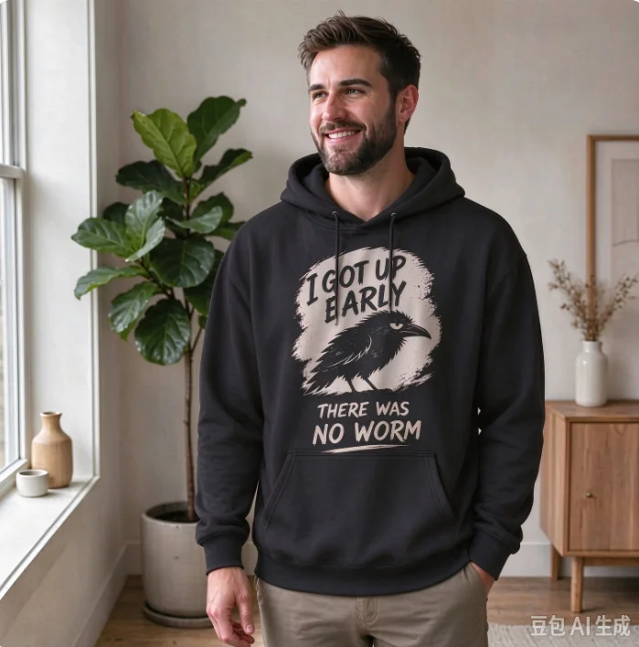 Unisex Cotton Hoodie, Funny Grumpy Crow Graphic Pullover Hooded Sweatshirt, 