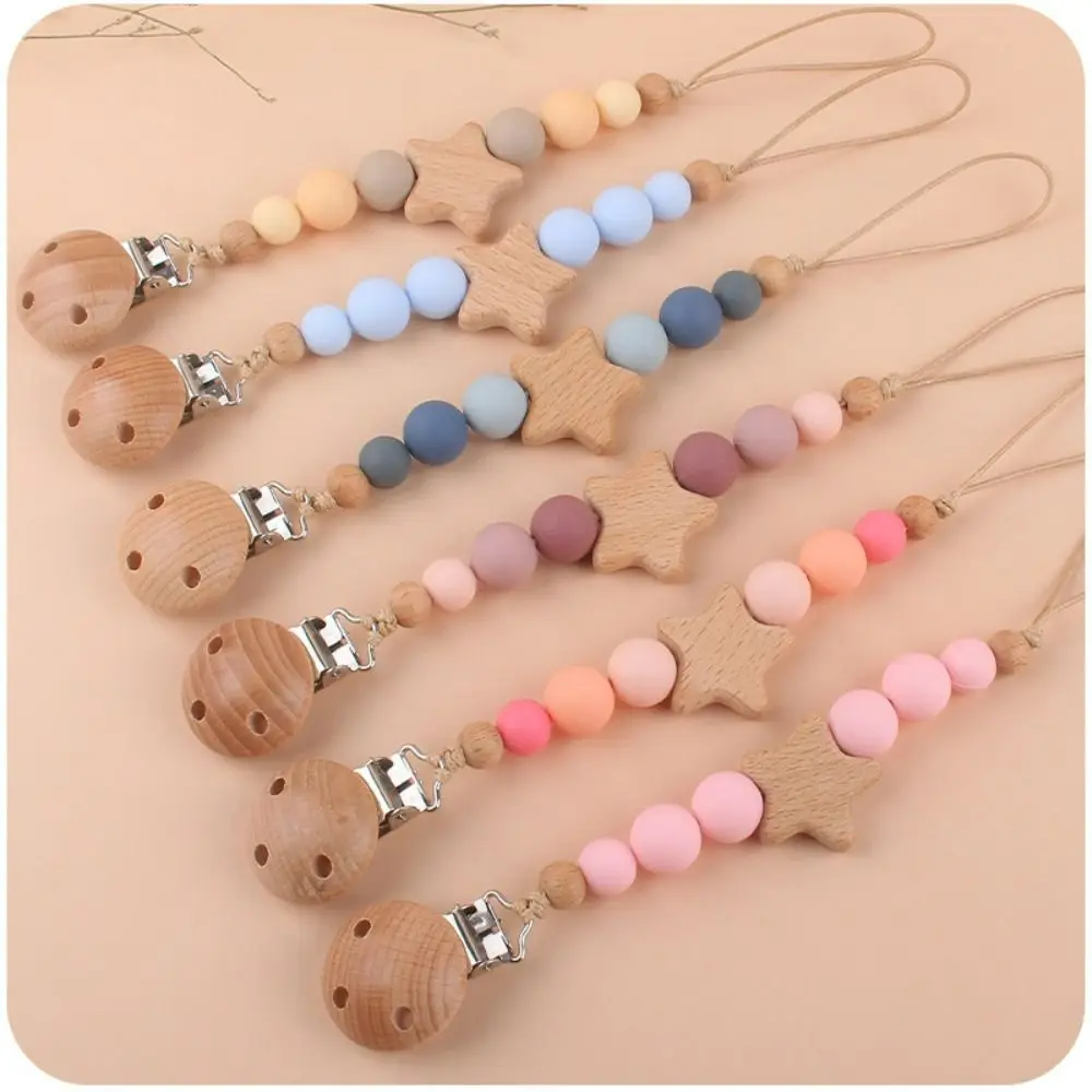 

Nipple Holder Clips Wood Toddler Children Baby Pacifier Chain Dummy Clips Pacifier Holder Clips Baby Teether Toys Straps