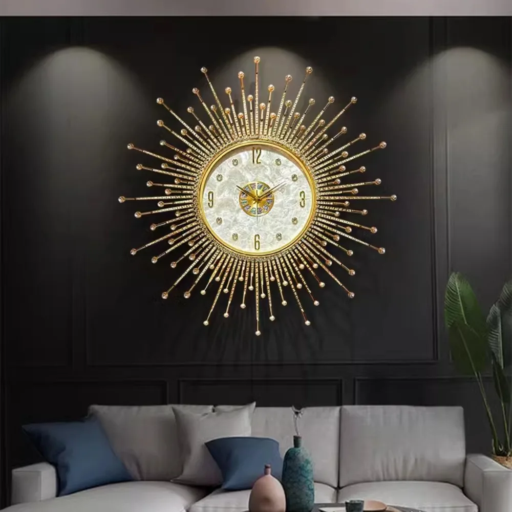 Sun Rhinestone Design Wall Clock Living Room Stunning Shell Large Dial Wall Clock Luxurious Reloj De Pared Para Home decoration