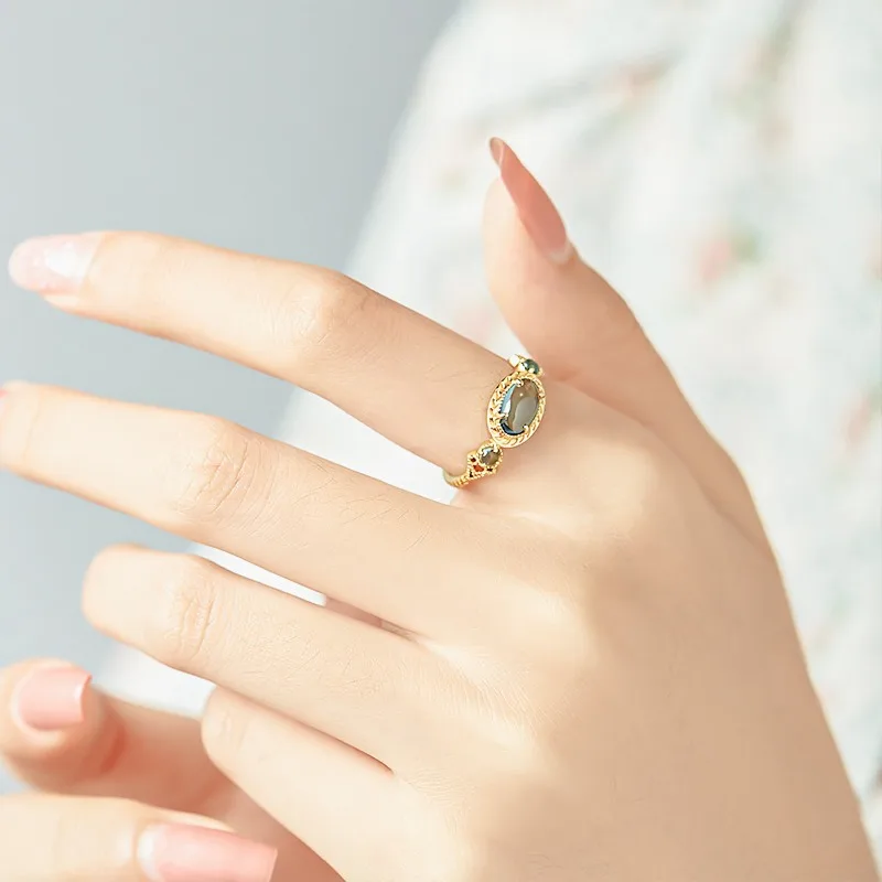 جديد كل بحر جزيرة اليابانية الزركون الدائري المرأة Ins ريترو 925 الفضة حلقة مفتوحة بسيطة