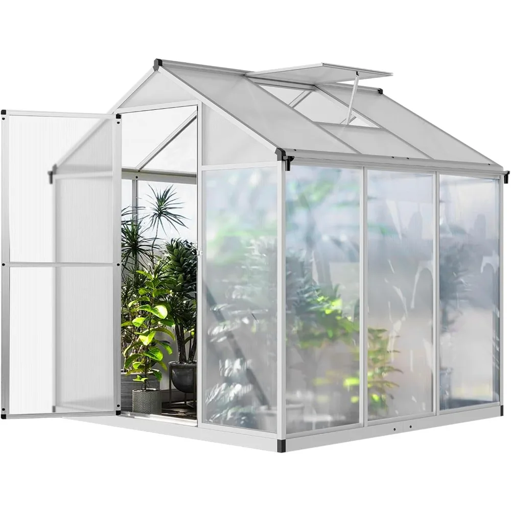 

Outdoor Greenhouse, Polycarbonate Greenhouse, with Roof Vents, Large Aluminum Walk-in Greenhouse
