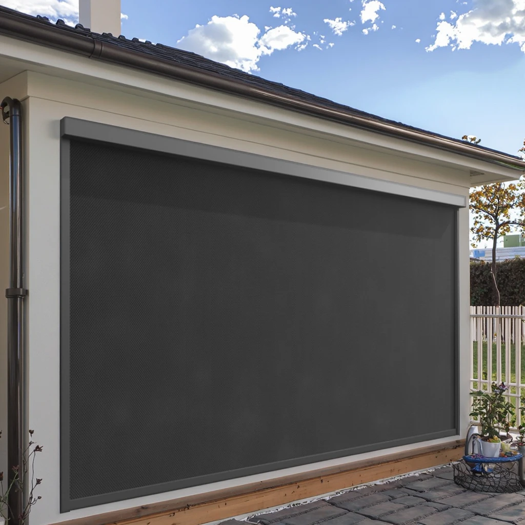 High Quality APP WiFi Smart Control Built-In Window Shade Windproof And Blackout Outdoor Roller Blinds Black Color Breathable