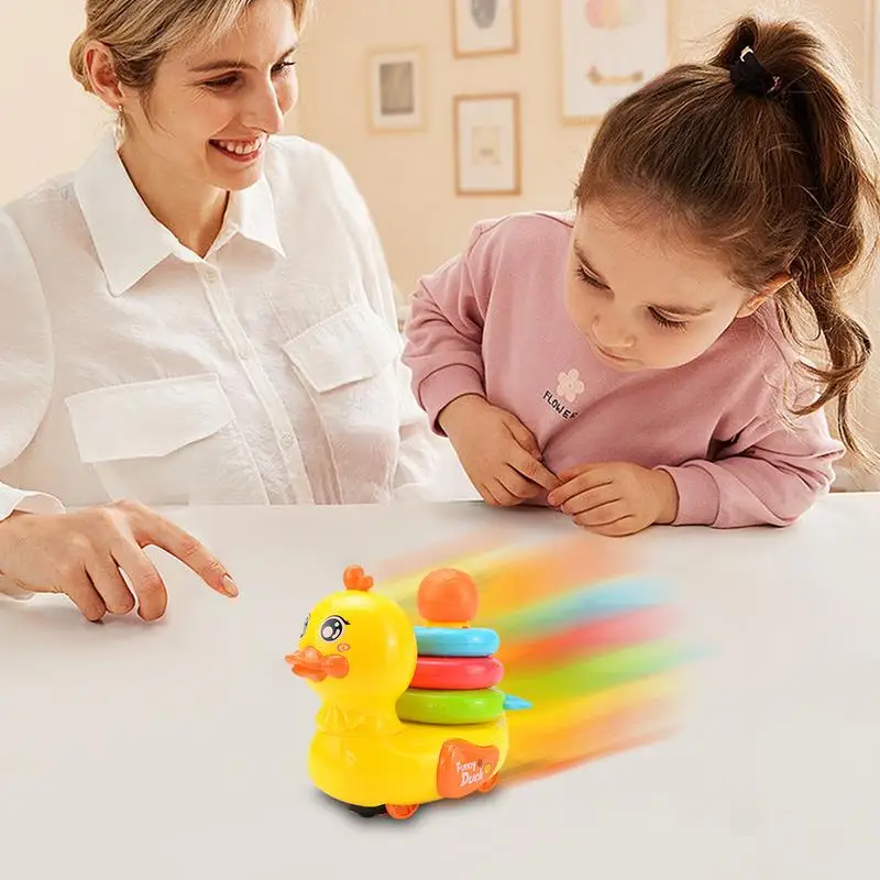 Duck Moving Toys For Kids Girls Musical Duck Moving Toy Funny Teether Toss Ring Game Kid Learning Development Toy With Music &