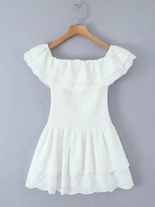 استرخاء Vaion Sle الدانتيل تقليم الأزهار التطريز مثير واحد الكتف الدكتور الجوف خارج الحلو الخصر Cinching التخسيس ort تنورة