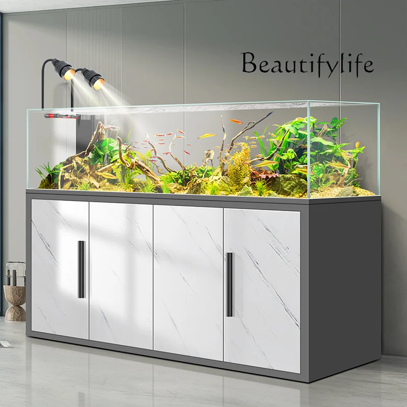 Ultra-white glass fish tank living room household new medium and large bottom filter aquatic grass landscaping ecology