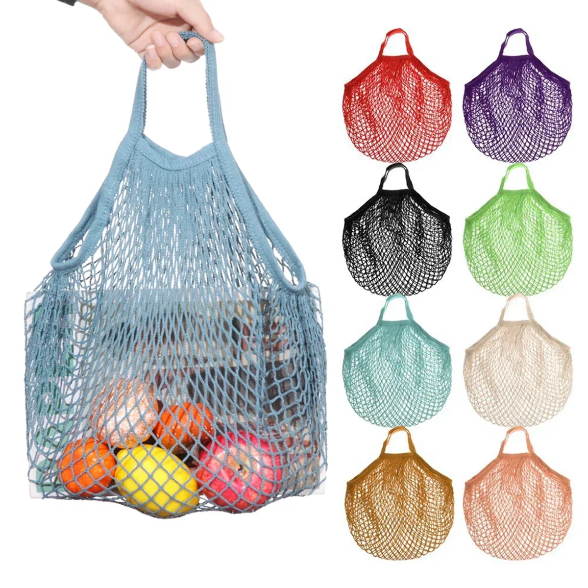 

Portable Reusable Grocery Bags for Fruit Vegetable Bag Cotton Mesh String Organizer Handbag Short Handle Net Shopping Bags Tote