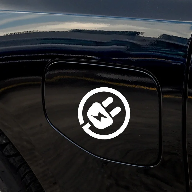 1pc EV Charging Plug Vinyl Stickers, Waterproof No Residue Decals for New Energy Electric Car Body Funny Decor