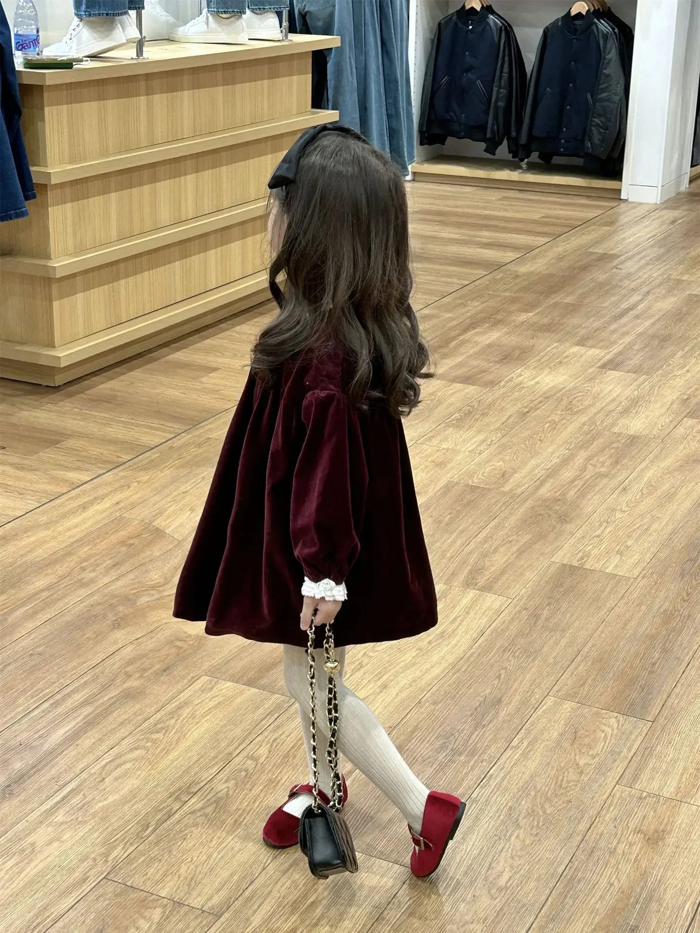 Girls Wine Red Velvet Autumn Winter Princess for Girls Warm Long Sleeve Clothes Baby Kids Clothes Girls Dress